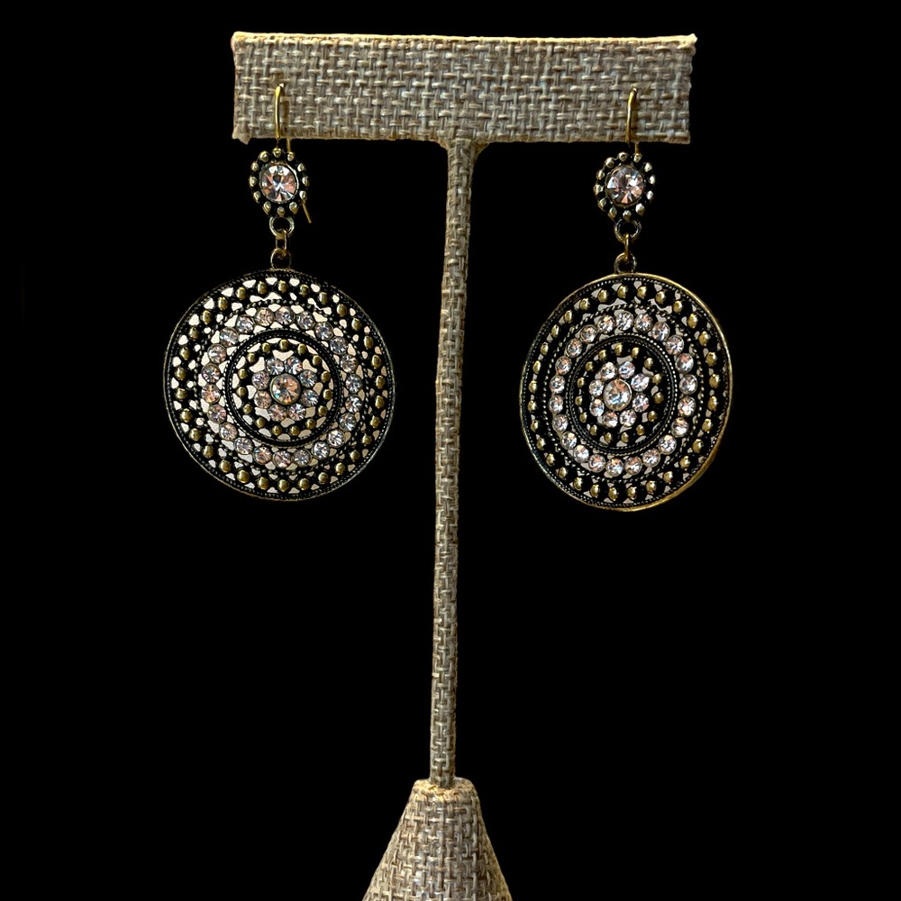 Stunning Brass and Rhinestone Vintage Earrings ~ Pre-loved in perfect condition